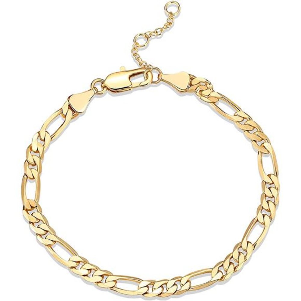 14K Gold Plated Figaro Chain Adjustable Bracelet for Women Cute Gift